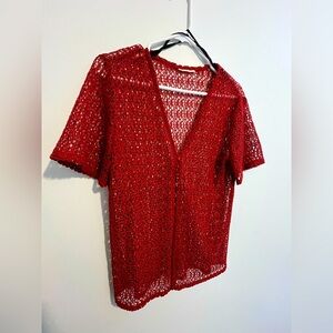 Red Lace Button Blouse